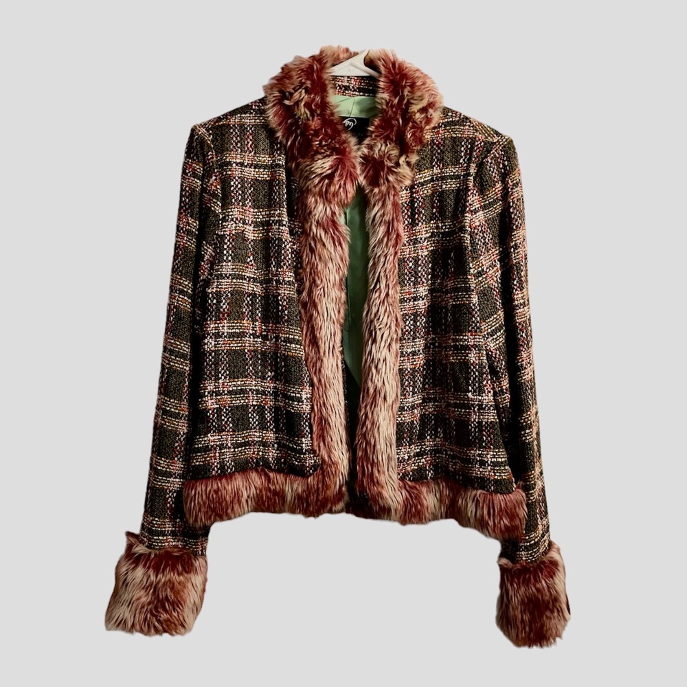 True Meaning tweed w/ faux fur jacket